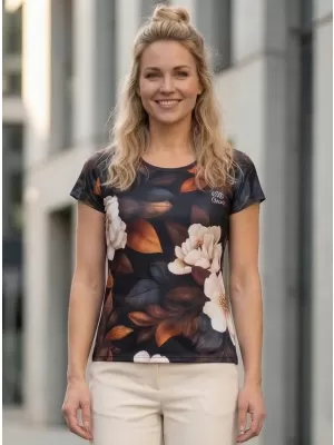Vrhunska ženska majica za prosti čas ALTISPORT VOJ/ALW097TR06 BELO/ORANŽNO/CVETJE
