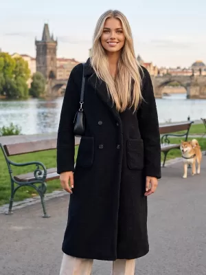 Ženski plašč KIXMI VINILA ČRNA