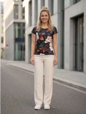 Vrhunska ženska majica za prosti čas ALTISPORT VOJ/ALW097TR06 BELO/ORANŽNO/CVETJE