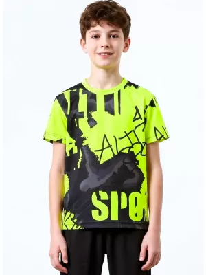 Otroška premium funkcionalna majica ALTISPORT VOJ/ALK076TR01 ČRNA/FLUO RUMENA