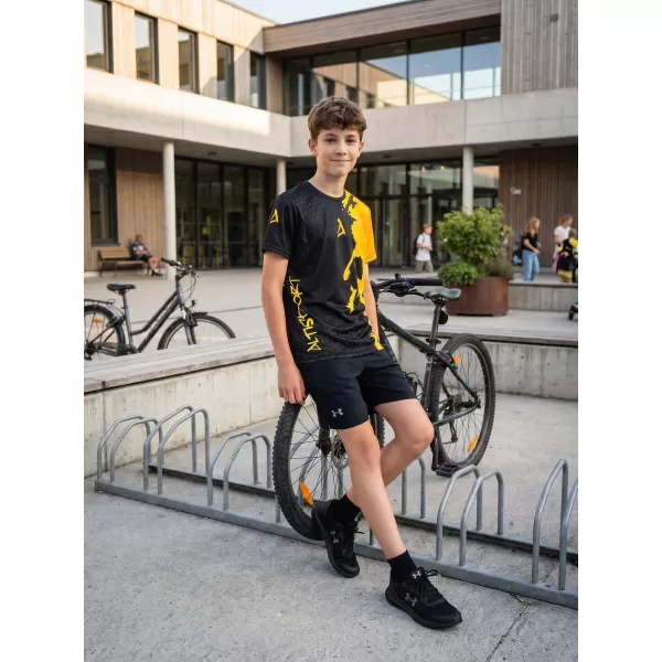  Otroška premium funkcionalna majica ALTISPORT VOJ/ALM112TR01 ČRNO-FLUO ORANŽNA 