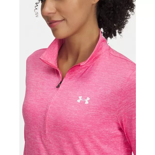  Ženska majica s kratkimi rokavi UNDER ARMOUR TECH 1/2 ZIP- TWIST 1384225-672 ROZA 