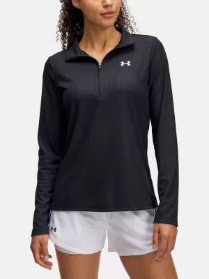 Ženska majica s kratkimi rokavi UNDER ARMOUR TECH RIB 1/2 ZIP 1389857-001 ČRNA