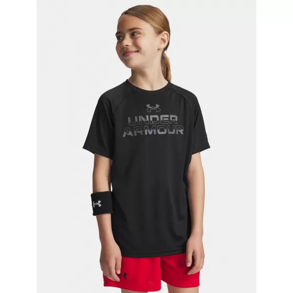  Fantovska majica s kratkimi rokavi UNDER ARMOUR UA TECH SPLIT WORDMARK SS 1383010-003 ČRNA 