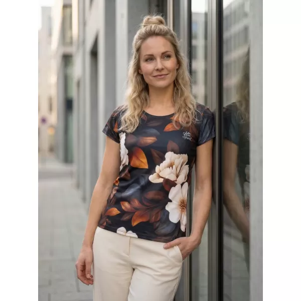  Vrhunska ženska majica za prosti čas ALTISPORT VOJ/ALW097TR06 BELO/ORANŽNO/CVETJE 