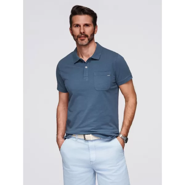  Moška T -majica z ovratnikom OMBRE OM-POWS-0142 TEMNO MODRA 