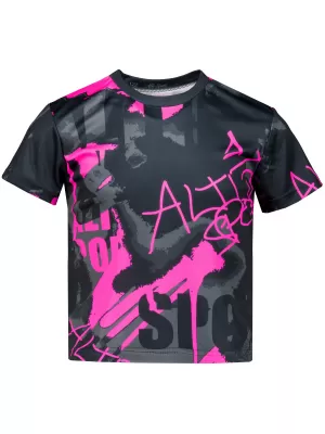 Otroška premium funkcionalna majica ALTISPORT VOJ/ALK076TR01 ČRNA/FLUO ROZA