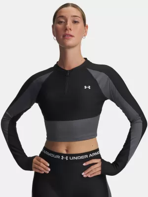 Ženska majica s kratkimi rokavi UNDER ARMOUR UA HG RIB 1/4 ZIP 6003981-004 ČRNA