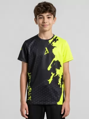 Otroška premium funkcionalna majica ALTISPORT VOJ/ALM112TR01 ČRNO-FLUO RUMENA
