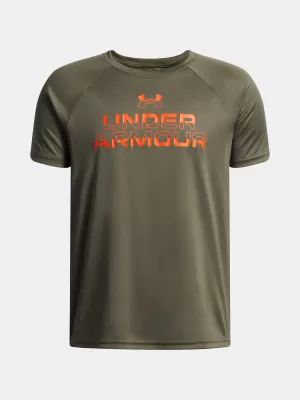 Fantovska majica s kratkimi rokavi UNDER ARMOUR UA TECH SPLIT WORDMARK SS 1383010-390 ZELENA