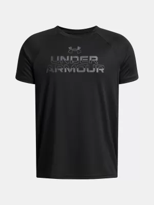 Fantovska majica s kratkimi rokavi UNDER ARMOUR UA TECH SPLIT WORDMARK SS 1383010-003 ČRNA