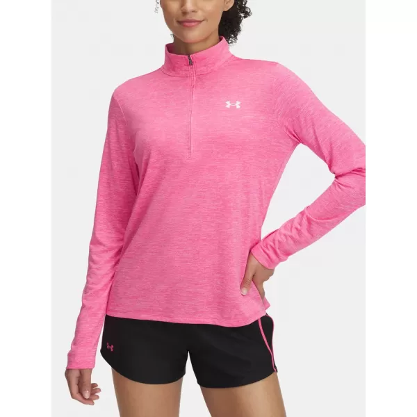  Ženska majica s kratkimi rokavi UNDER ARMOUR TECH 1/2 ZIP- TWIST 1384225-672 ROZA 