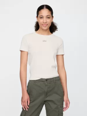 Ženska majica s kratkimi rokavi GAP LOGO MODAL RIBBED ABBREVIATED TEE 637782-02 NOVO UMAZANO BELO