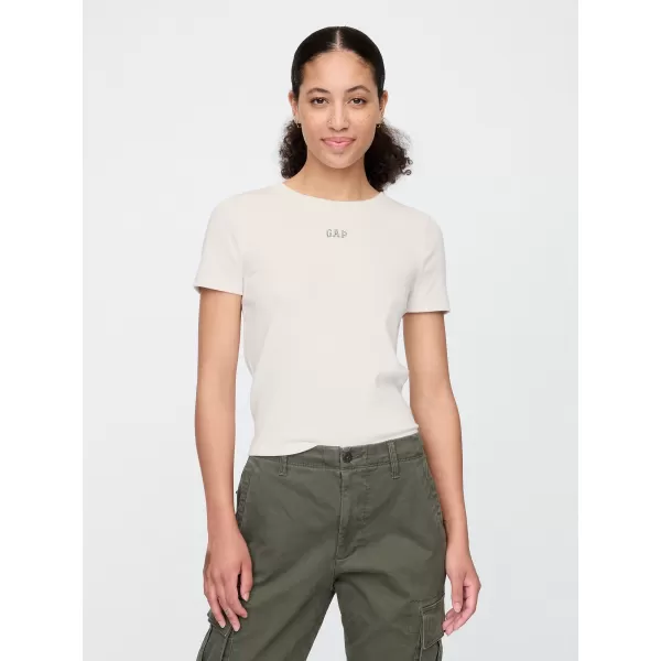  Ženska majica s kratkimi rokavi GAP LOGO MODAL RIBBED ABBREVIATED TEE 637782-02 NOVO UMAZANO BELO 