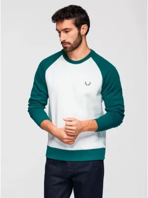 Moški pulover OMBRE OM-SSNZ-0239 SMETANA IN TEMNO ZELENA