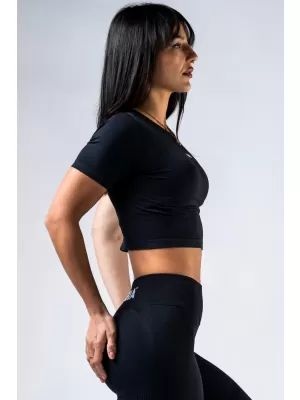 Brezšiven crop top s kratkimi rokavi POWER 891 BLACK Nebbia