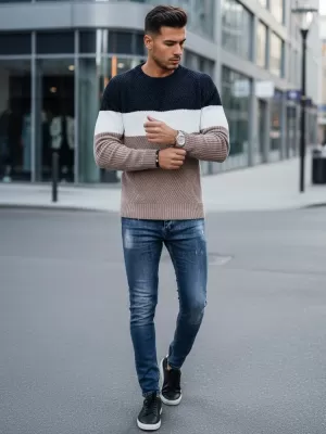 Moški pulover DSTREET WX2321 BEŽ/TEMNO MODRA