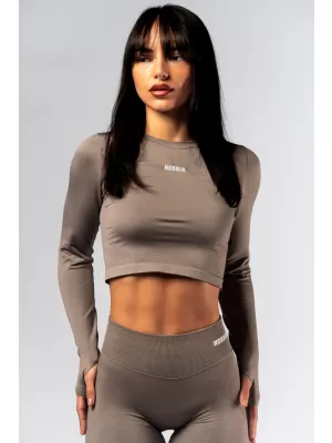 Brezšiven crop top z dolgimi rokavi POWER 892 SVETLO RJAV PEPEL Nebbia