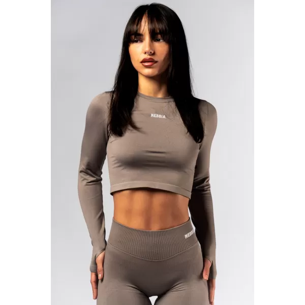  Brezšiven crop top z dolgimi rokavi POWER 892 SVETLO RJAV PEPEL Nebbia 