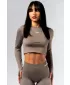 Brezšiven crop top z dolgimi rokavi POWER 892 SVETLO RJAV PEPEL Nebbia