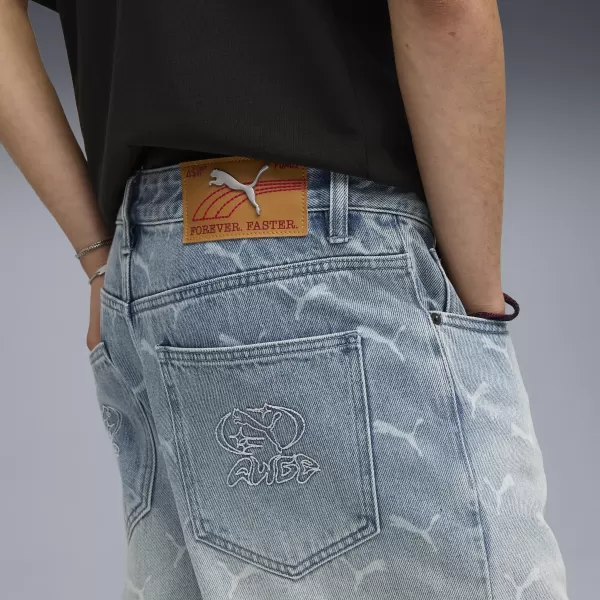  Moške hlače PUMA ROCKY LASER MONOGRAM DENIM 633428-01 ZBLEDEL DENIM/AOP 