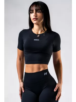 Brezšiven crop top s kratkimi rokavi POWER 891 BLACK Nebbia