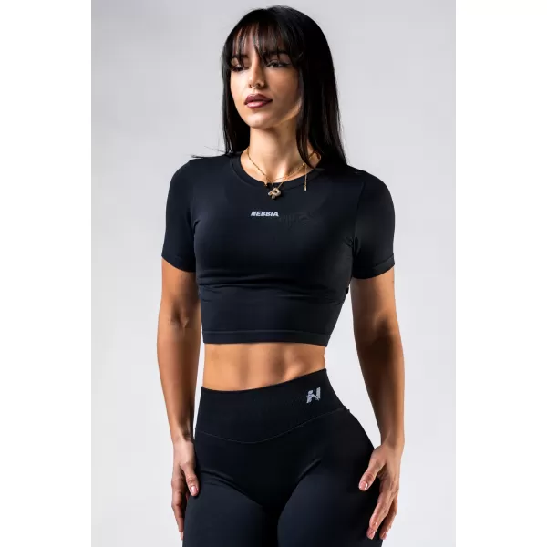  Brezšiven crop top s kratkimi rokavi POWER 891 BLACK Nebbia 
