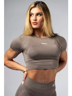 Brezšiven crop top s kratkimi rokavi POWER 891 SVETLO RJAV PEPEL Nebbia