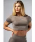 Brezšiven crop top s kratkimi rokavi POWER 891 SVETLO RJAV PEPEL Nebbia