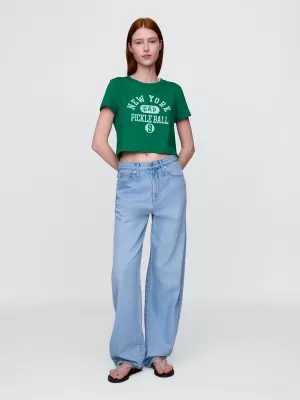 Ženska majica s kratkimi rokavi GAP CROPPED CREW TEE 732272-15 BAIZE ZELENA