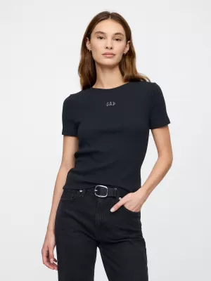 Ženska majica s kratkimi rokavi GAP LOGO MODAL RIBBED ABBREVIATED TEE 637782-00 ČRNA