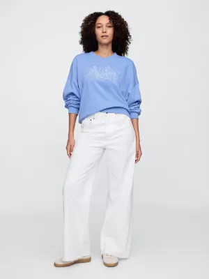 Ženski pulover GAP LOGO WEDGE NECK SWEATSHIRT 714869-02 SRAJCA MODRA