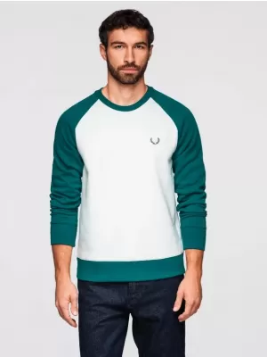Moški pulover OMBRE OM-SSNZ-0239 SMETANA IN TEMNO ZELENA