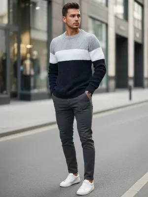 Moški pulover DSTREET WX2320 TEMNO MODRA/SVETLO SIVA
