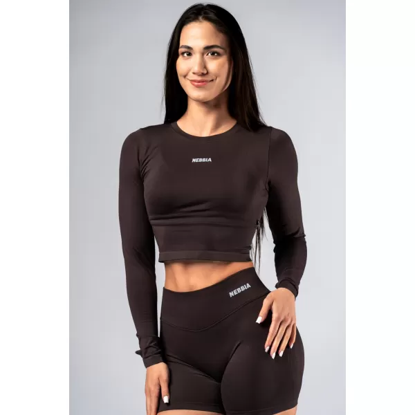  Brezšiven crop top z dolgimi rokavi POWER 892 TEMNO RJAV Nebbia 