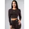 Brezšiven crop top z dolgimi rokavi POWER 892 TEMNO RJAV Nebbia