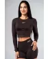 Brezšiven crop top z dolgimi rokavi POWER 892 TEMNO RJAV Nebbia