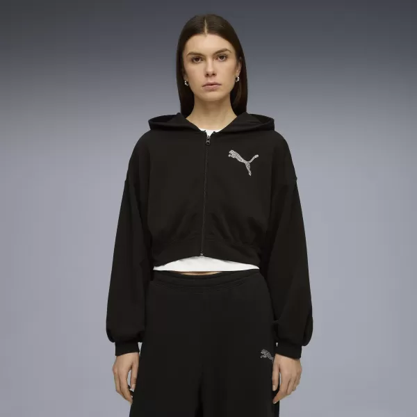  Ženski pulover PUMA ESS GRAPHIC BEDAZZLED HOODIE 635394_01 ČRNA PUMA 