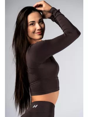 Brezšiven crop top z dolgimi rokavi POWER 892 TEMNO RJAV Nebbia