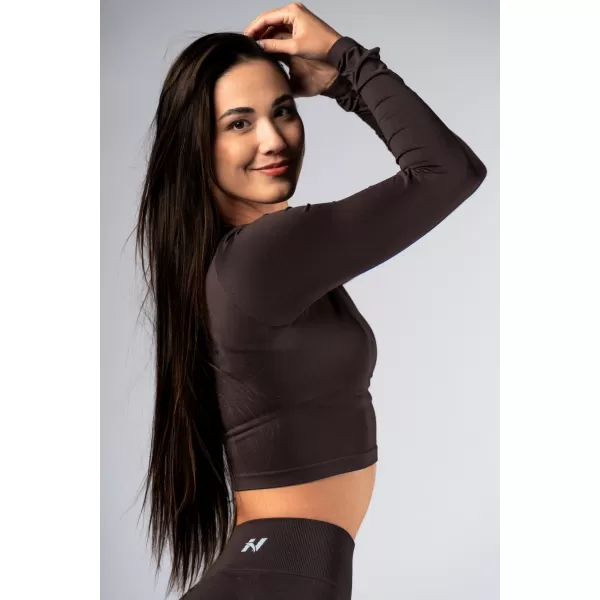  Brezšiven crop top z dolgimi rokavi POWER 892 TEMNO RJAV Nebbia 