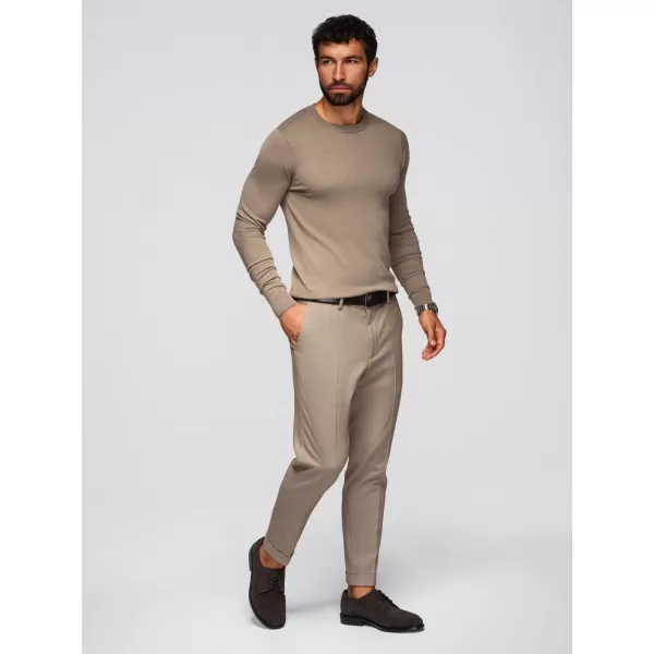  Moški pulover OMBRE OM-SWBS-0106 TEMNO BEŽ 