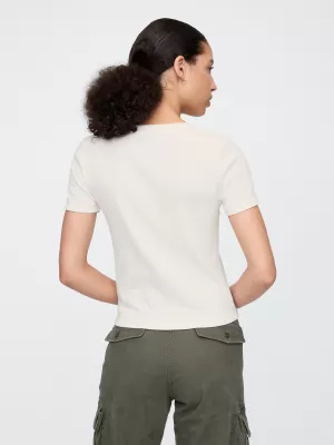 Ženska majica s kratkimi rokavi GAP LOGO MODAL RIBBED ABBREVIATED TEE 637782-02 NOVO UMAZANO BELO