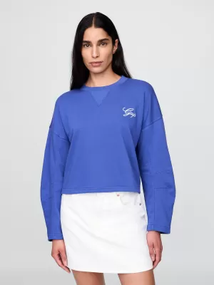 Ženski pulover GAP LOGO HORSESHOE SWEATSHIRT 767368-02 BLEŠČEČE MODRA