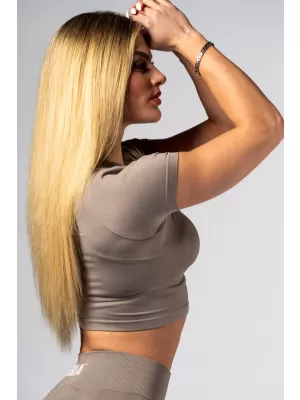 Brezšiven crop top s kratkimi rokavi POWER 891 SVETLO RJAV PEPEL Nebbia