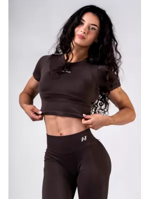 Brezšiven crop top s kratkimi rokavi POWER 891 TEMNO RJAV Nebbia