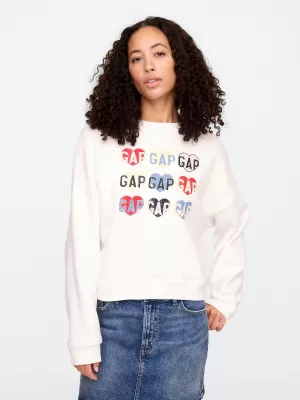 Ženski pulover GAP HERITAGE LOGO WEDGE NECK SWEATSHIRT 744527-00 BELA GRAFIKA SRCA
