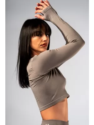 Brezšiven crop top z dolgimi rokavi POWER 892 SVETLO RJAV PEPEL Nebbia