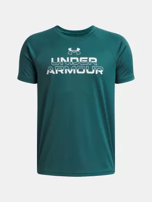 Fantovska majica s kratkimi rokavi UNDER ARMOUR UA TECH SPLIT WORDMARK SS 1383010-338 ZELENA