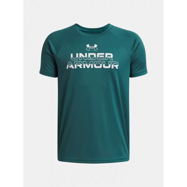  Fantovska majica s kratkimi rokavi UNDER ARMOUR UA TECH SPLIT WORDMARK SS 1383010-338 ZELENA 