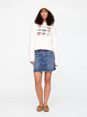 Ženski pulover GAP HERITAGE LOGO WEDGE NECK SWEATSHIRT 744527-00 BELA GRAFIKA SRCA